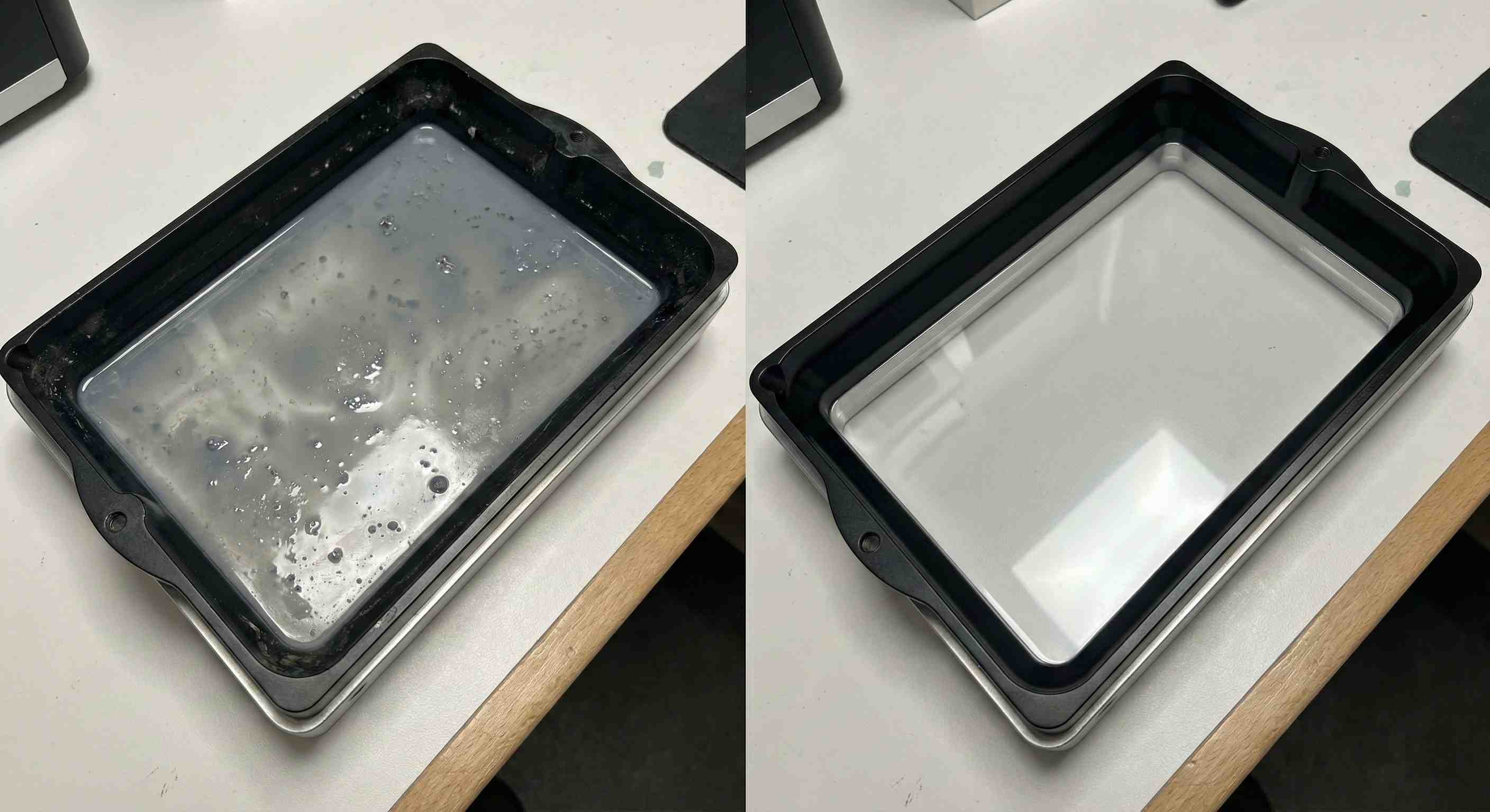 Resin printer vat dirty vs clean comparison – proper vat cleaning for 3D printing