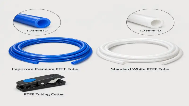 Capricorn PTFE tubing vs standard bowden tube – heat resistance and precision for reducing 3D printer clogs
