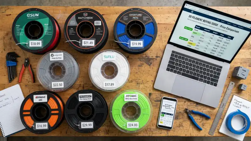 Where to buy cheapest 3D printer filament 2026 – PLA PETG ABS spools price comparison across Amazon and brand stores