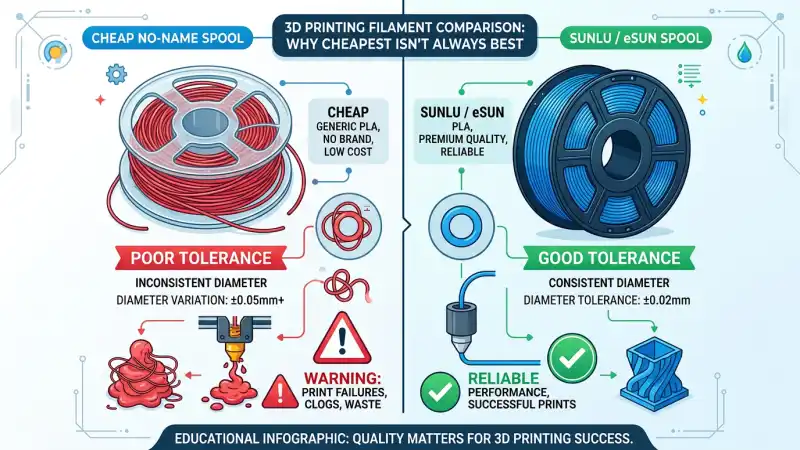 Cheapest filament value – diameter tolerance comparison, budget vs premium 3D printer filament