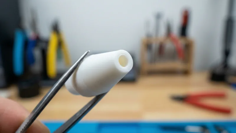 Cold pull filament tip showing nozzle bore imprint – clean plastic plug after successful 3D printer nozzle unclog