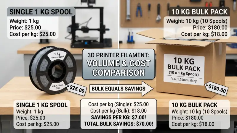 5 kg and 10 kg 3D printer filament bulk packs – PLA PETG price comparison for cheapest filament