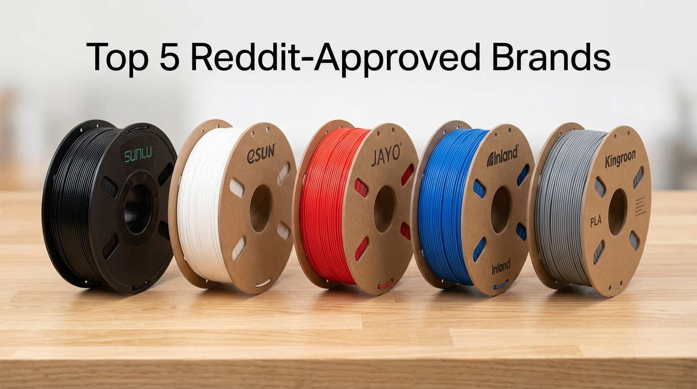 Cheapest 3D printer filament Reddit – top 5 budget brands voted by r/3Dprinting community: SUNLU eSUN JAYO Inland Kingroon