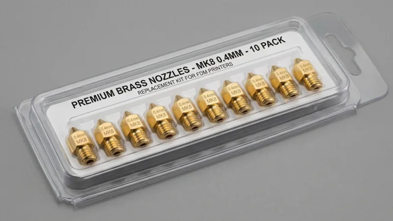 Replacement 3D printer nozzle multipack – brass 0.4mm nozzles for MK8 and V6 hotends