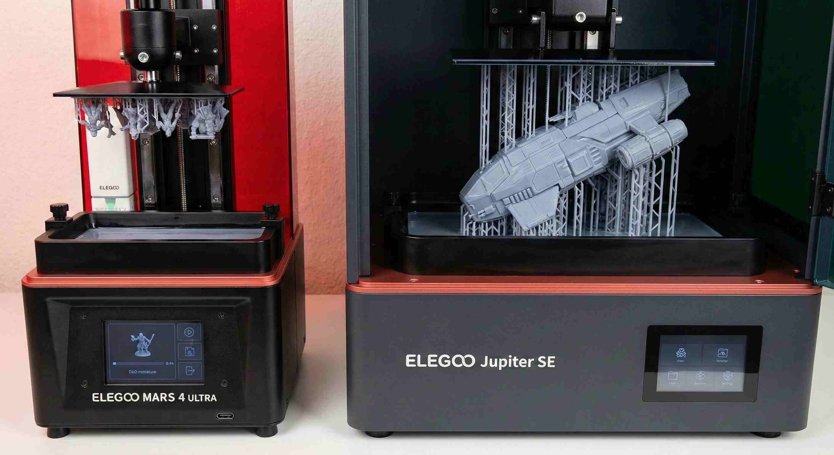 Resin printer size comparison – Mars 4 Ultra vs Jupiter SE side by side